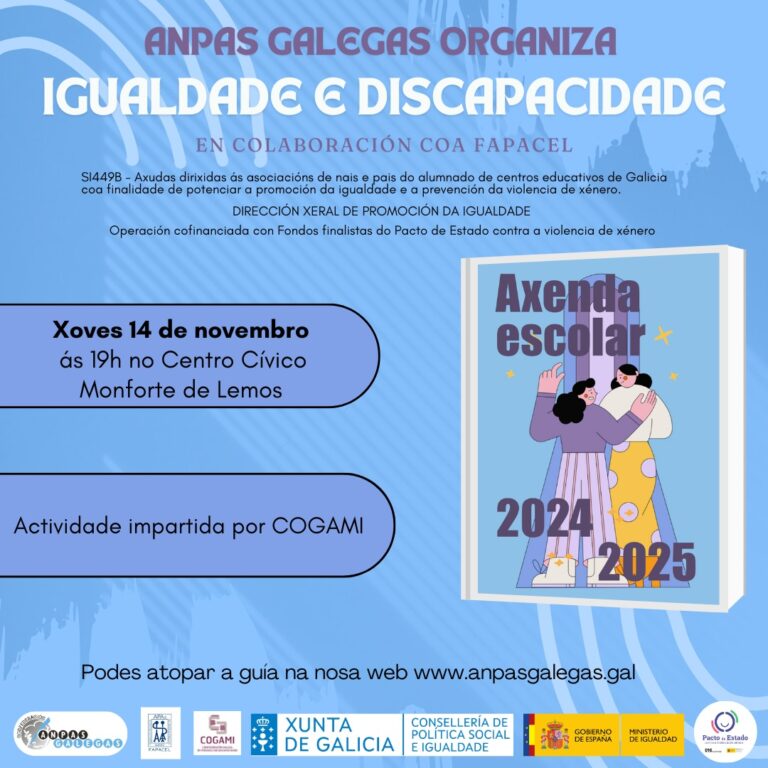 Encontro “Igualdade e discapacidade” no Centro Cívico de Monforte este 14 de novembro ás 19:00h